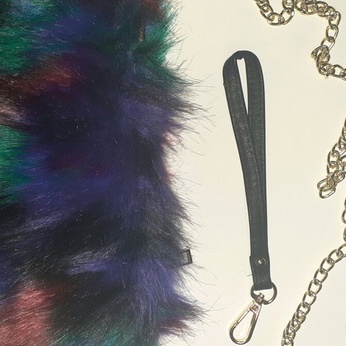 Eco fur bag new, multicolor, shoulder with gold-plated chain