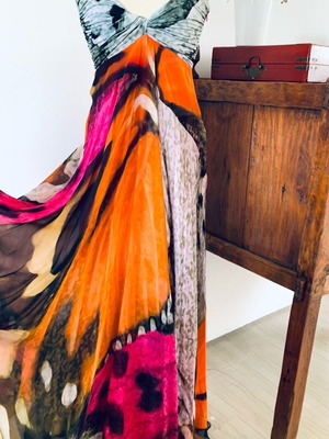 Maxi Dress Veloudakis new, 100% silk, size S-M, multicolor
