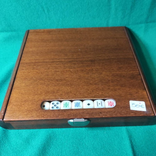 Vintage wooden case for dice and playing cards used