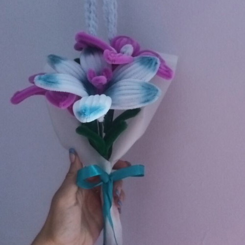 Bouquet handmade in blue and magenta shades