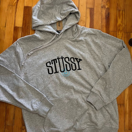Stussy Hoodie embroidered logo new, large, gray
