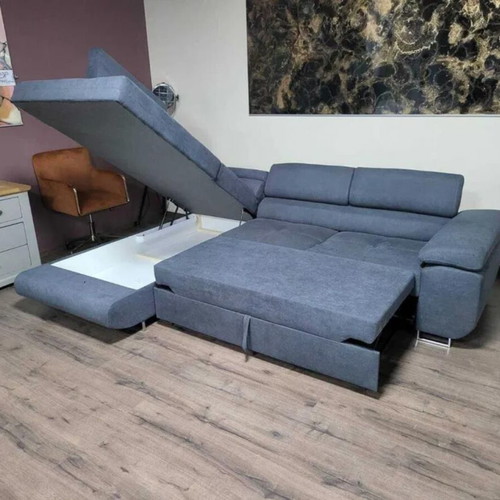 Gray fabric corner sofa with sleep function and storage new