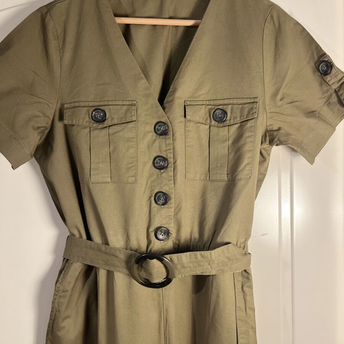 Only cotton jumpsuit with buttons and belt, brown green