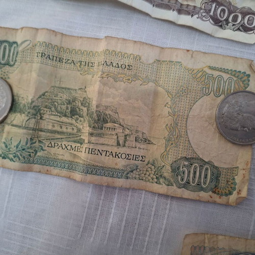 Greek drachma banknotes used, collection of 10 authentic notes