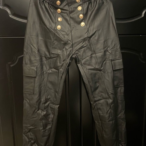 Cargo leather pants like new, black with gold buttons