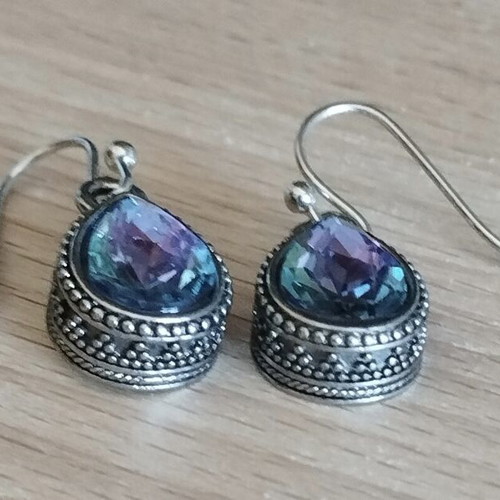 Bohemia earrings with iridescent stone, like new, silver multicolor