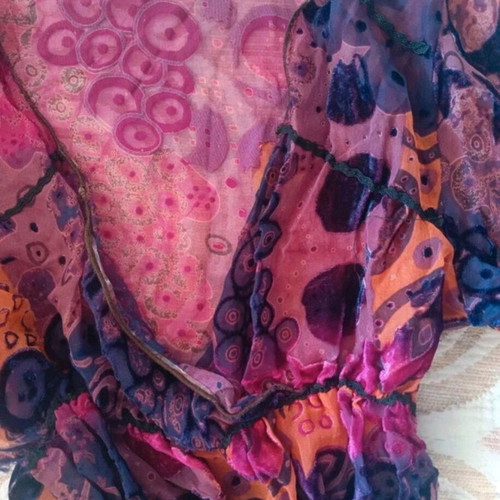 Boho blouse Te Quiero Sheer like new, colorful print, size Small
