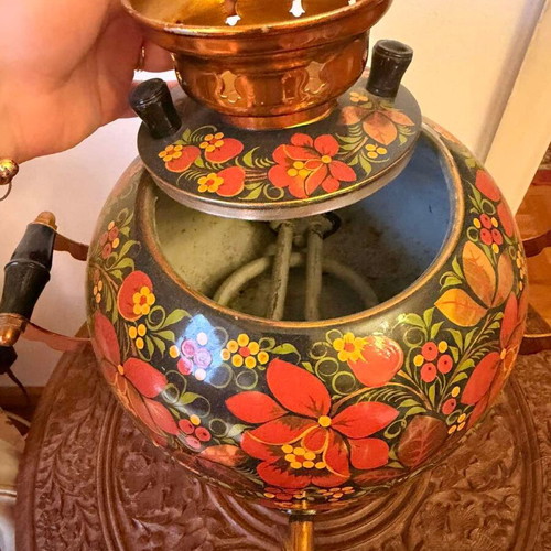Vintage electric samovar 4L 1989 hand-painted floral folk art