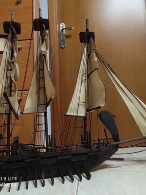 Handmade wooden sailboat used