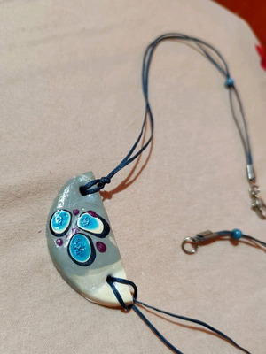 Necklace with painted stone like new, gray and blue