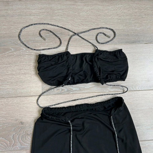 Womens set two pieces black with silver glitter like new
