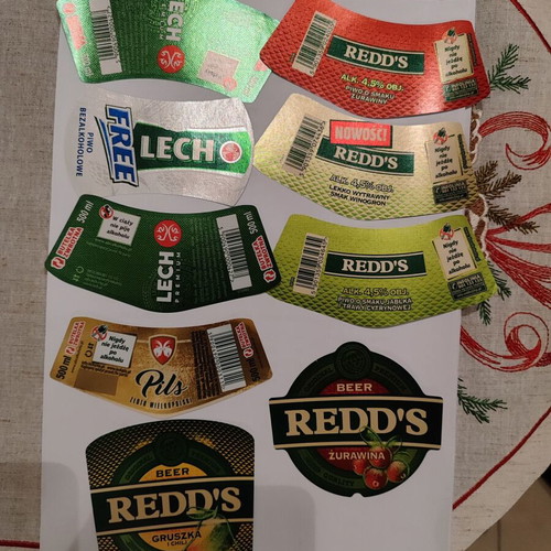 Lech brewery labels from Poland new, pack of 9 pieces