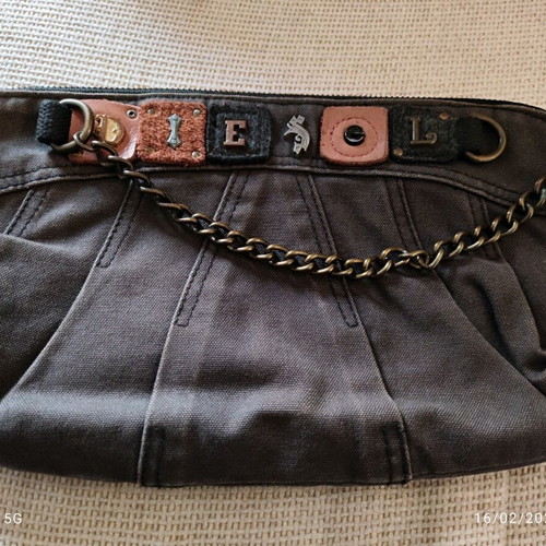 Diesel cotton jean clutch bag with leather patches and chain like new