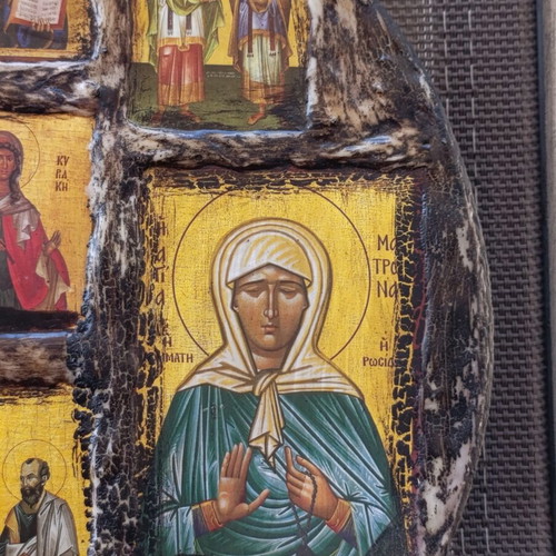 Religious icon composition on wood 24x22 cm