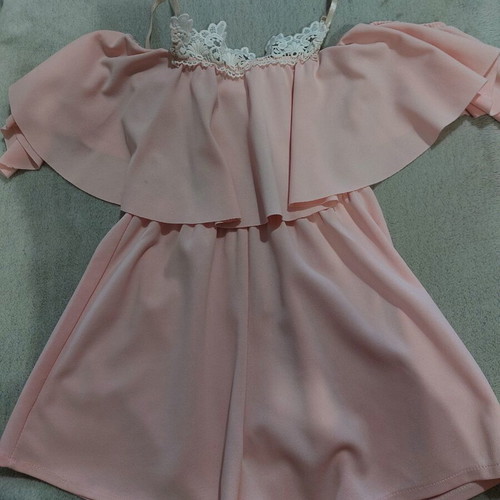 Romantic pink one-piece shorts like new with lace and ruffles