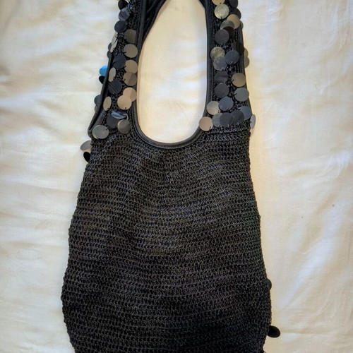 Black crochet shoulder bag with sequins, new by A.L.E.