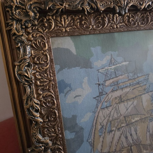 Vintage embroidered framed artwork like new