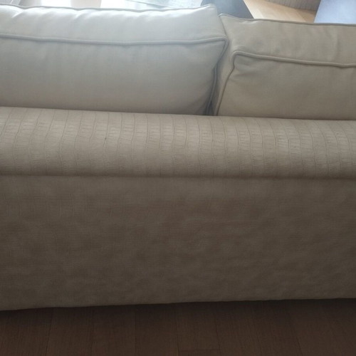 Sofa set used, beige three-seater and two-seater with faux leather