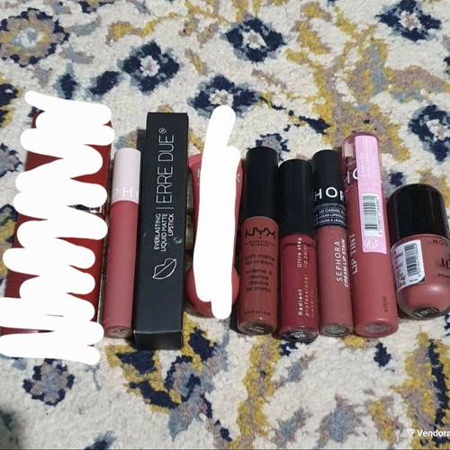 Lipstick set with 7 items including Sephora, Nyx, Erre Due, Radiant, Mon Reve