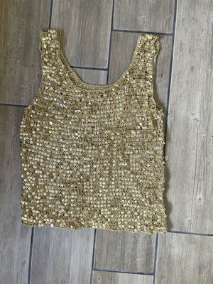 Sleeveless top with sequins, like new, gold color, size M