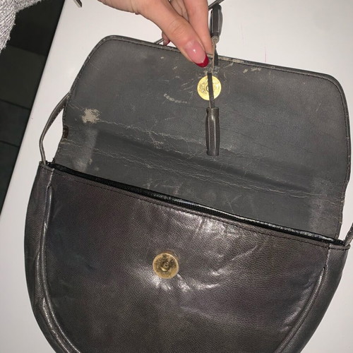 Gray leather crossbody bag used with double small inner pocket