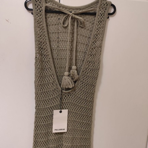 Pull & Bear φόρεμα παραλίας crochet ολοκαίνουργιο, χακί, μέγεθος S