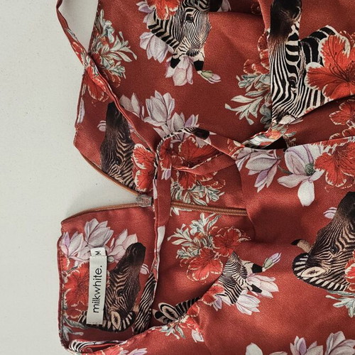 Cocktail midi dress Milkwhite like new, red animal print satin
