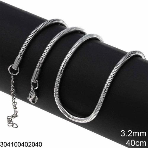 Stainless Steel Snake Chain Round 3.2mm with 40cm Extension new