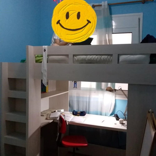 Children's bed with shelves used, half-double, cream color