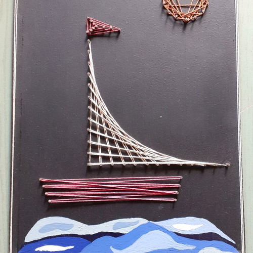 Craft used with string and enamel on hardboard 30x44 cm