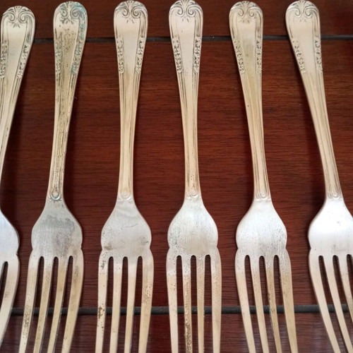 Vintage silver-plated fish cutlery set used Art deco 1930-1940