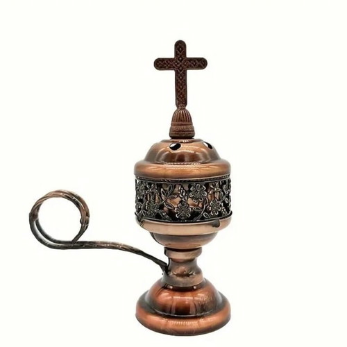 Decorative incense burner with cross, bronze, 155x110mm