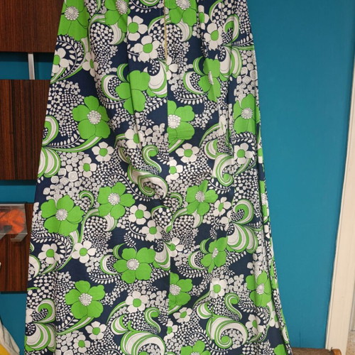 Vintage 60s Mod Floral A-Line Long Skirt like new, colorful green