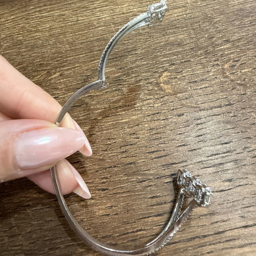 Bracelet handcuff stainless steel with zirconia new, silver