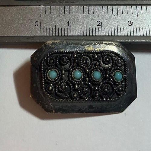 Pin handmade with turquoise stones sterling silver 925 Israel used