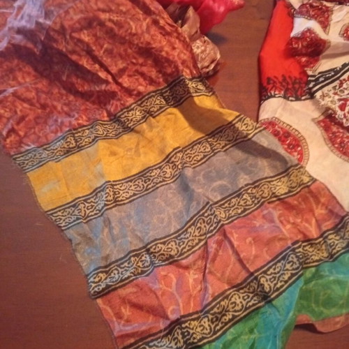 Silk Indian sari pieces used, pack of 14, vintage