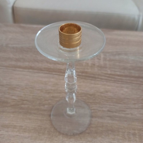 Glass candlestick like new with gold base