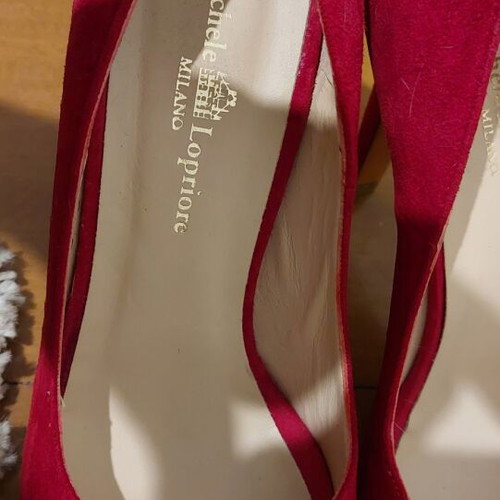 Michele Lopriore peep toe shoe red, new, size 38, suede