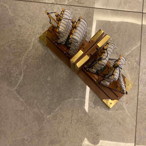 Wooden bookends set of 2 with nautical sailboat design like new