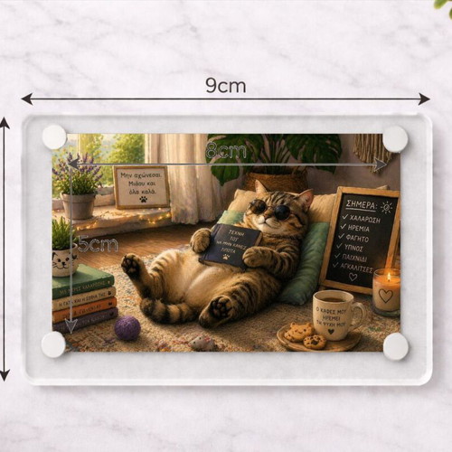 Acrylic fridge magnet "Μην αγχώνεσαι" Relax Cat Mood new