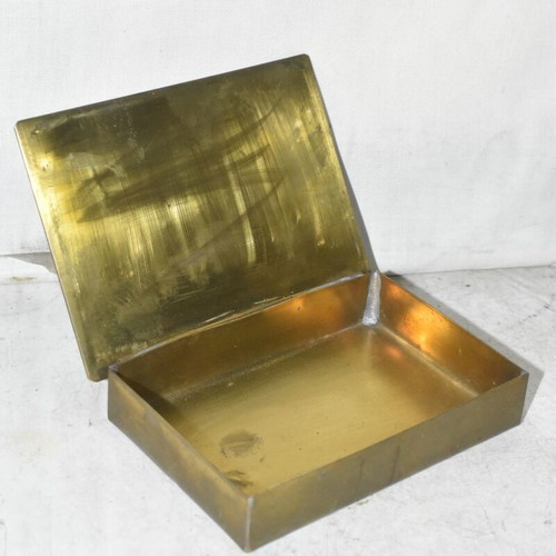 Vintage bronze box with embossed metal sailboat used, nautical decor
