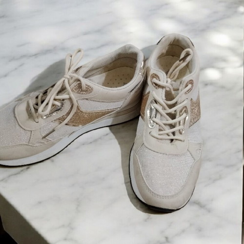 Sneakers beige with glitter used, size 39 narrow fit
