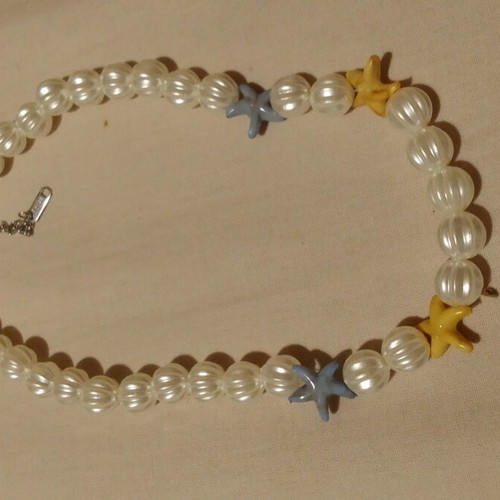 Handmade choker set with embossed beads, starfish, bracelet and earrings