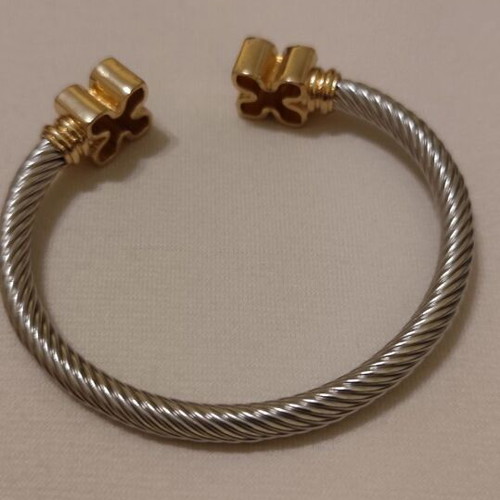 Two-tone bracelet open cuff stainless steel, new