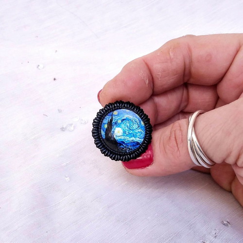 Starry Night Cabochon Ring Vincent Van Gogh Stainless Steel