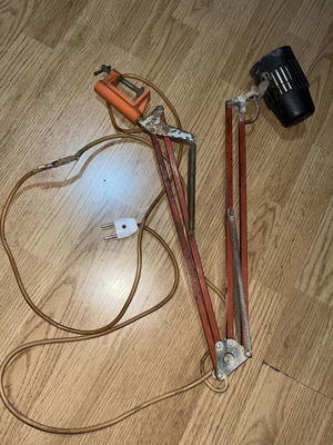 Vintage orange desk lamp with clamp, used, 1950-70s