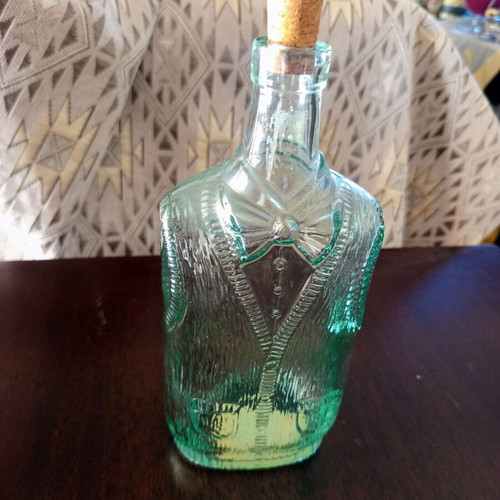 Vintage glass bottle Bormioli Rocco with vest and bow tie design, like new