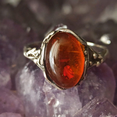 Silver handmade ring with amber like new