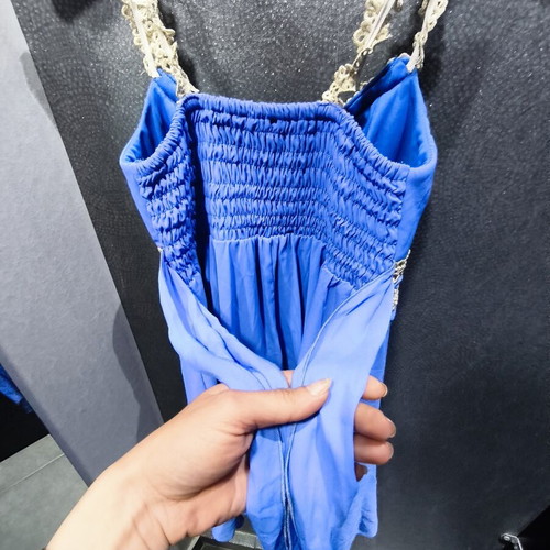 Paranoia cocktail dress like new, blue with gold lace details