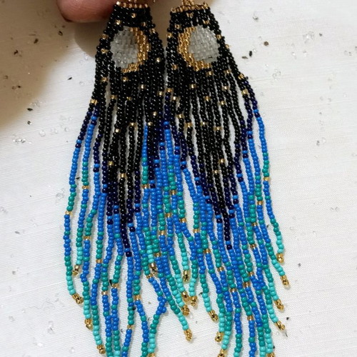 Boho earrings with beads new, large long with moon and sun design